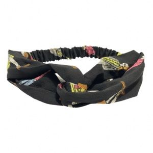 People Print Boho Twist Stretch Headband, Black